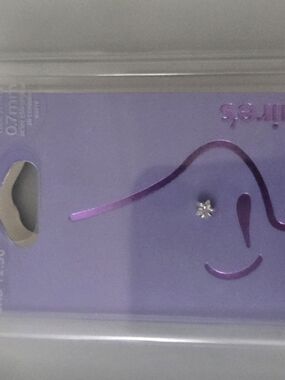 Claire's 22G Stainless Steel Cubic Zirconia Nose Stud 0.7mm Clear Crystal New
